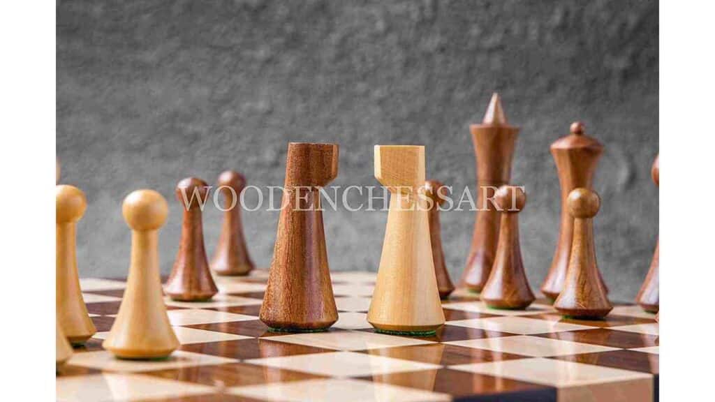4 Reproduced Modern Chess Set Mid Century Minimalist Hermann Ohme Design Wooden Weighted Chess Pieces