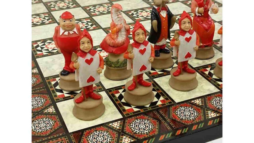 HPL Alice in Wonderland Chess Set with 17" Mosaic Color Board Alice in Wonderland chess set