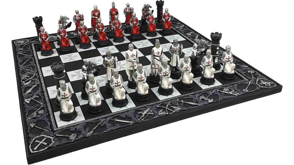 HPL Medieval Chess Set Times Crusades Red and White Armored Maltese Knights Chess Set with 17" Board