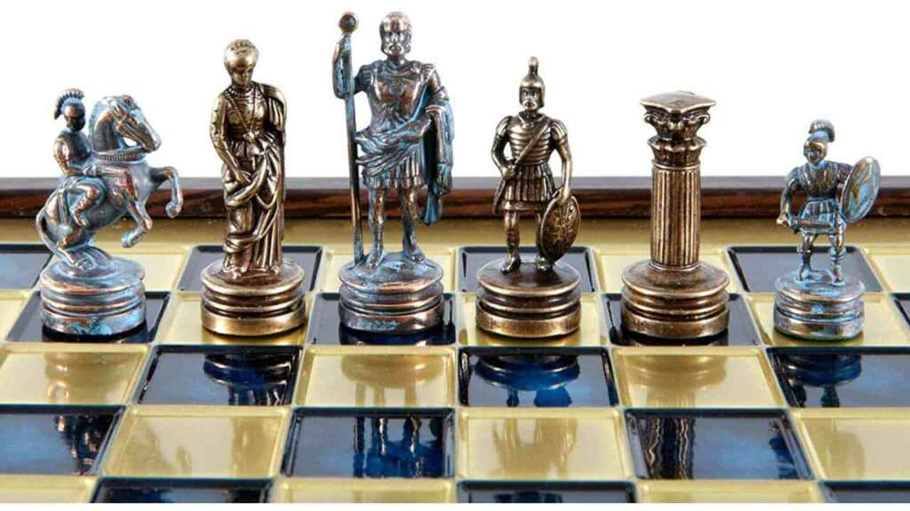 Manopoulos Greek Roman Army Blue Chess Set