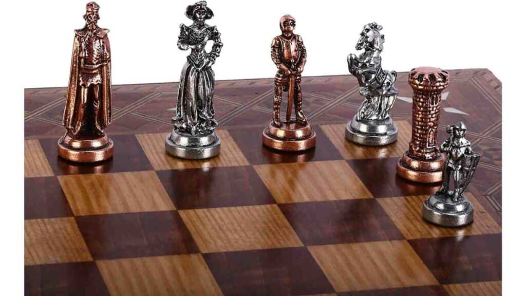 Medieval British Army Antique Copper Metal Chess Set