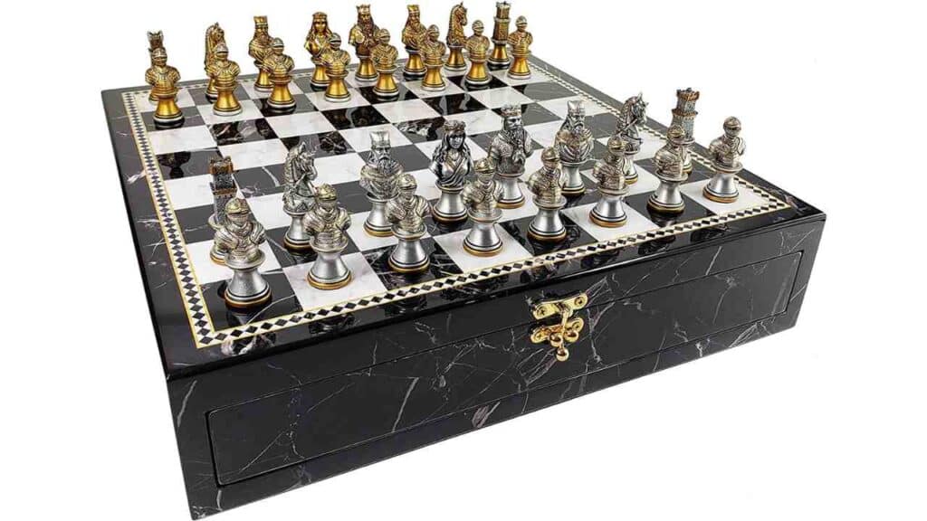 Medieval Times Crusades Knight Chess Set Gold & Silver Busts with 17 inch Faux