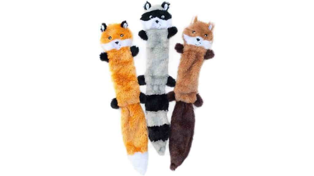 Skinny Peltz Squeaky Plush Dog Toy, Fox / Raccoon / and Squirrel