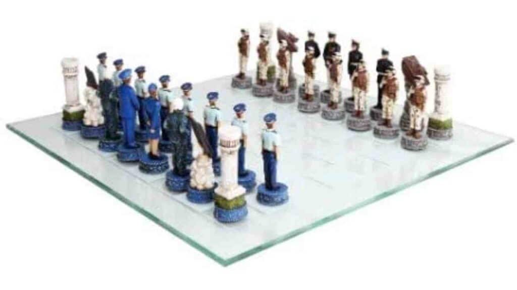 Military Chess Sets US Air Force vs Marines Hand Painted with Glass Board