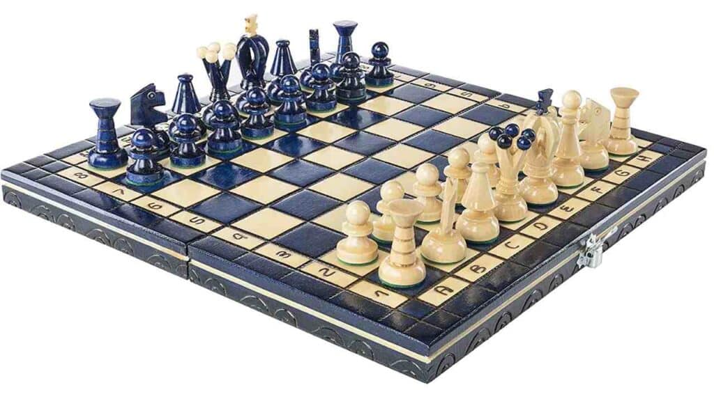 Wooden Folding Blue Chess Set Paris BLUEBERRY