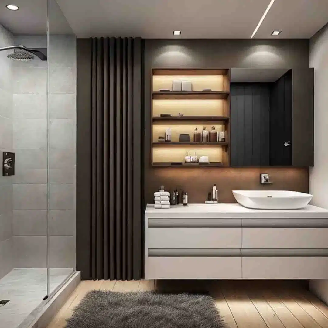 Apartment Bathroom Ideas mounted storage  SMG Images